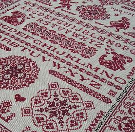 afbeelding van de rode kruissteek merklap Ref 019 Marquoir des Amoureux van CloRaMi Designs