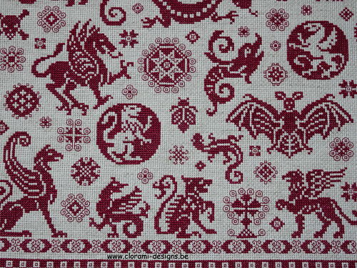 afbeelding van de rode kruissteek merklap Ref 055 Fighting My Demons Sampler van CloRaMi Designs