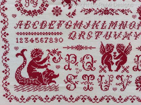 afbeelding van de rode kruissteek merklap Ref 062 Marquoir Angélique