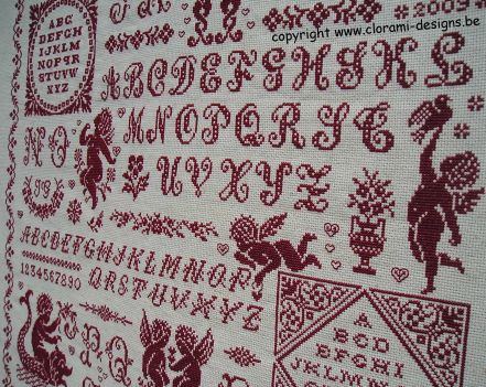 afbeelding van de rode kruissteek merklap Ref 062 Marquoir Angélique