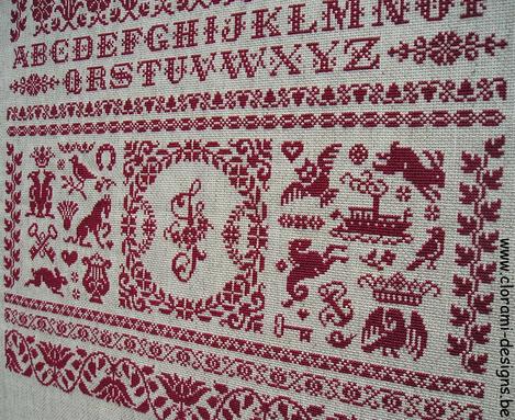 afbeelding van de rode kruissteek merklap Ref 028 Marquoir Rouge van CloRaMi Designs