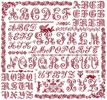 afbeelding van de rode kruissteek merklap Ref 068 Petits Croix Romantiques