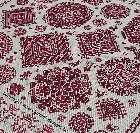 afbeelding van de rode kruissteek merklap Ref 005 Sampler à la Vierlanden van CloRaMi Designs