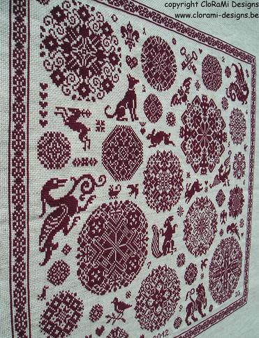 afbeelding van de rode kruissteek merklap Ref 058 Vierlanden Bubbles van CloRaMi Designs