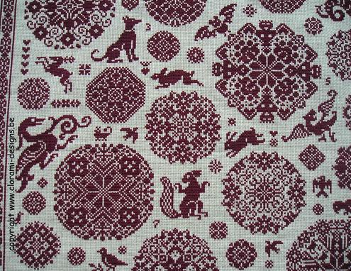 afbeelding van de rode kruissteek merklap Ref 058 Vierlanden Bubbles van CloRaMi Designs