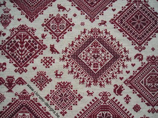 afbeelding van de rode kruissteek merklap Ref 027 Vierlanden Diamonds van CloRaMi Designs