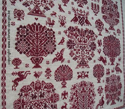 afbeelding van de rode kruissteek merklap Ref 038 Vierlanden Garden van CloRaMi Designs